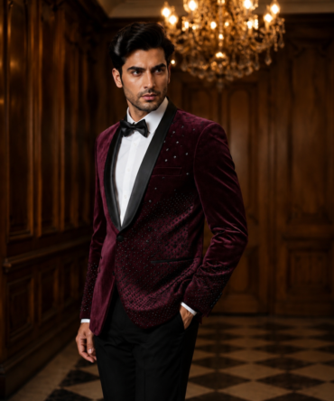 Wine Velvet Tuxedo Blazer