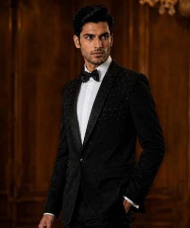 Jet Black Satin Shawl Lapel Tuxedo